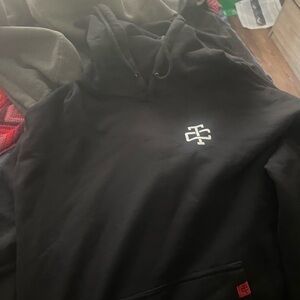 Men's Black Hoodie with White Emblem
